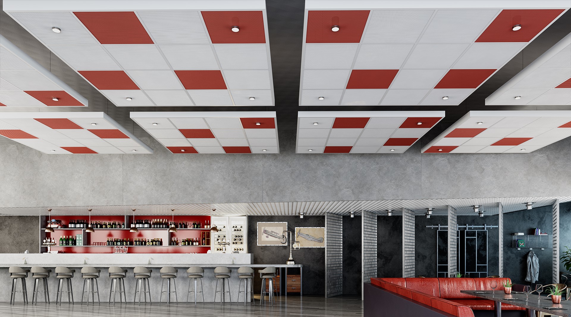 Zentia Ceiling Tile DecoMesh KD100 Restaurant HD Web