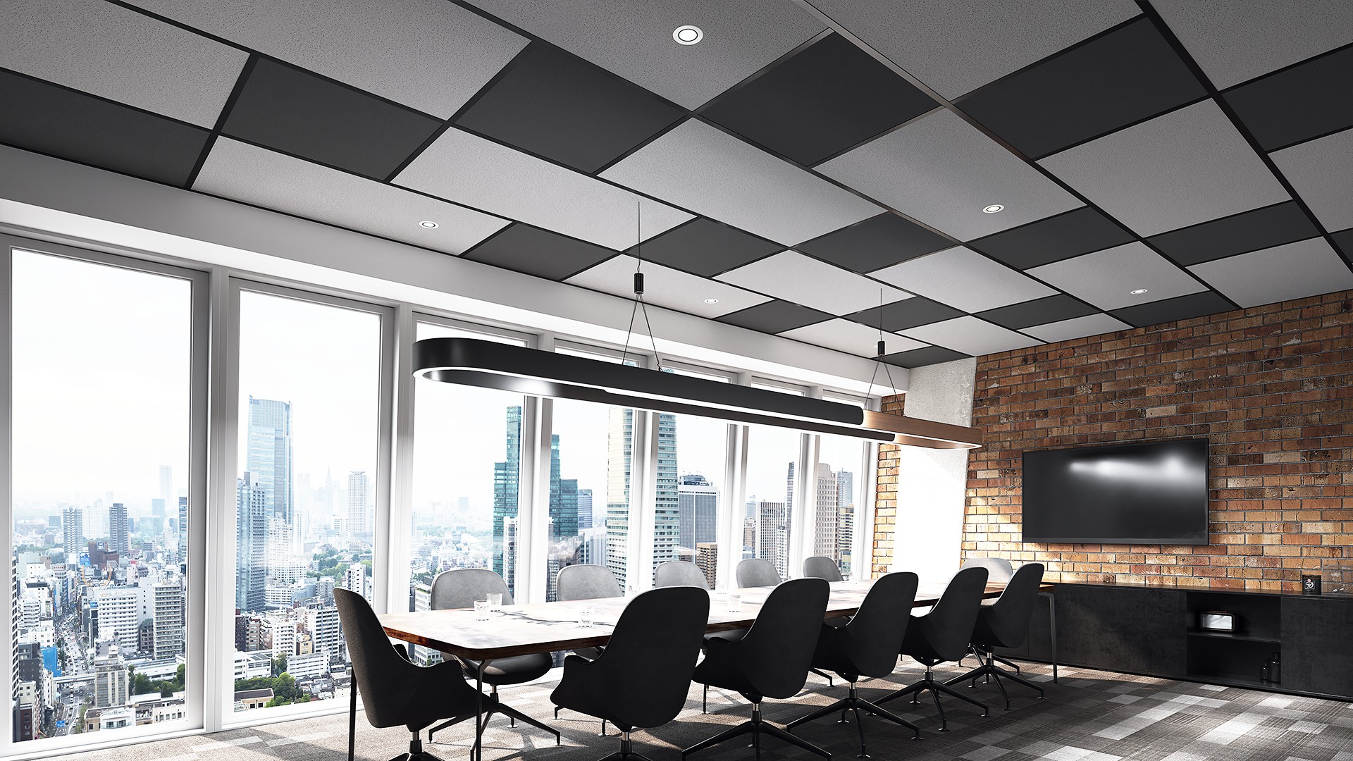Zentia Nexus Layouts - Pixal - Colour Tiles Black Grid